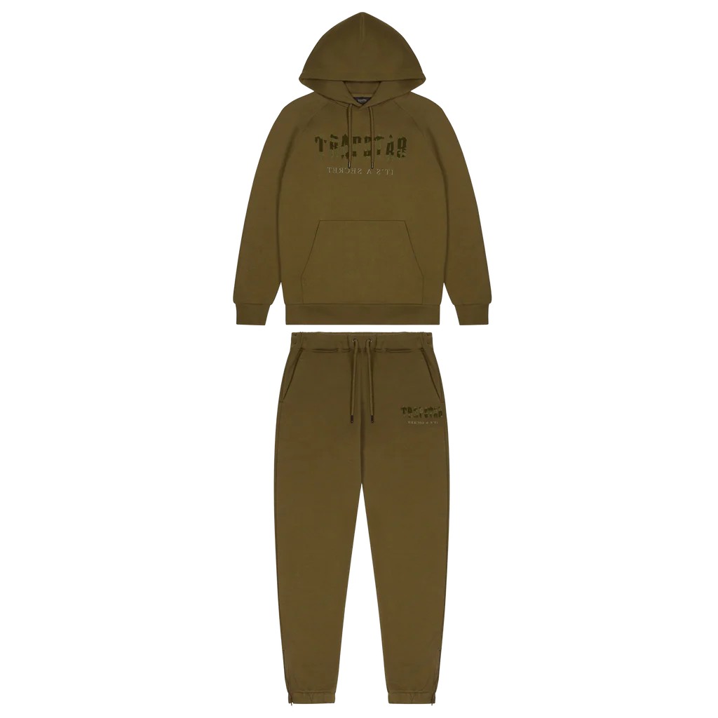Trapstar Chenille Decoded Hooded Tracksuit-Olive Camo Military Edition